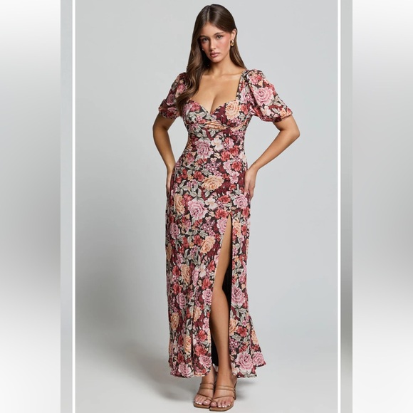 Showpo Floral Print Maxi Dress with Slit Sz 16 Autumn 🍂 - Picture 1 of 6